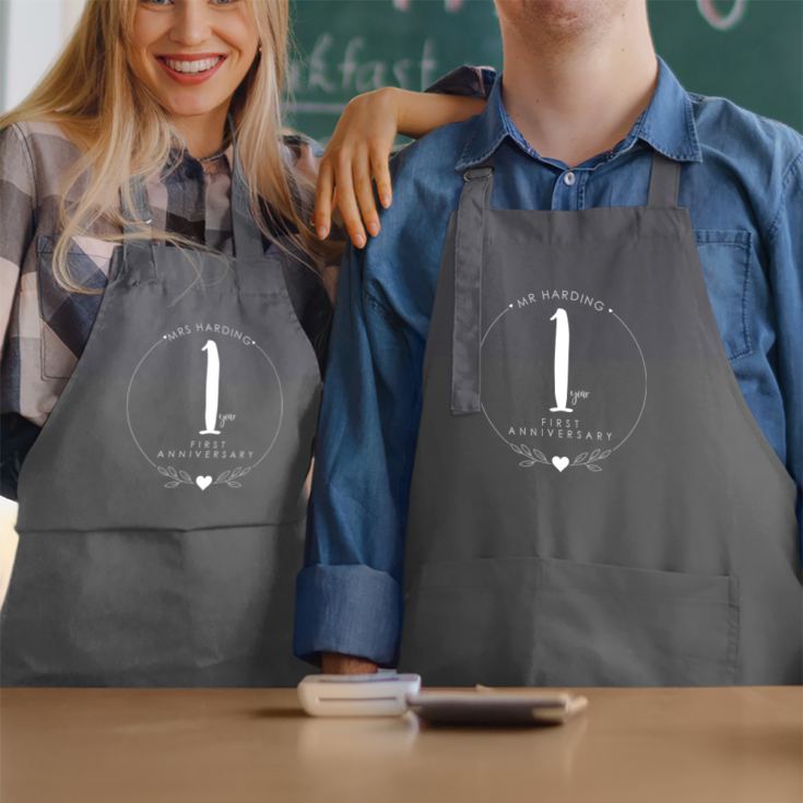 Personalised Pair Of 1st Anniversary Grey Aprons The Gift Experience