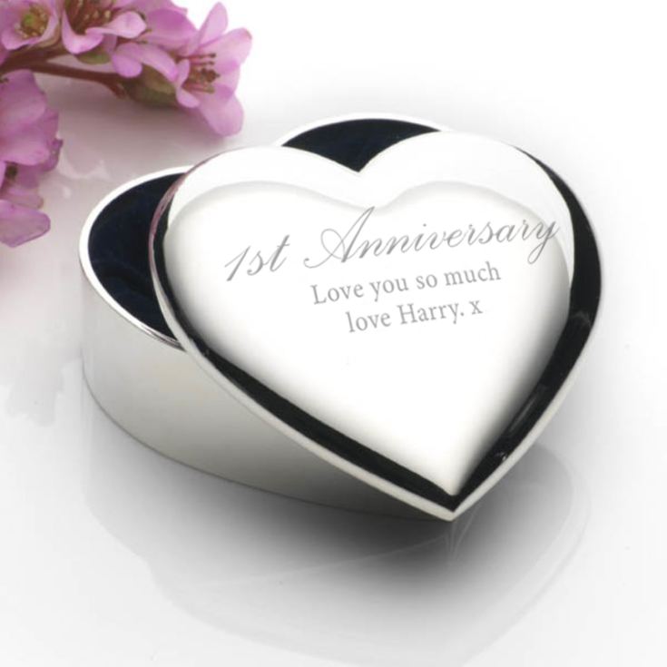 Personalised 1st Anniversary Silver Plated Heart Trinket Box product image
