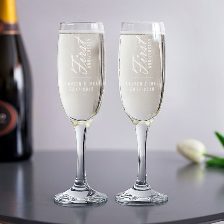 Personalized 1st Anniversary Champagne Flutes