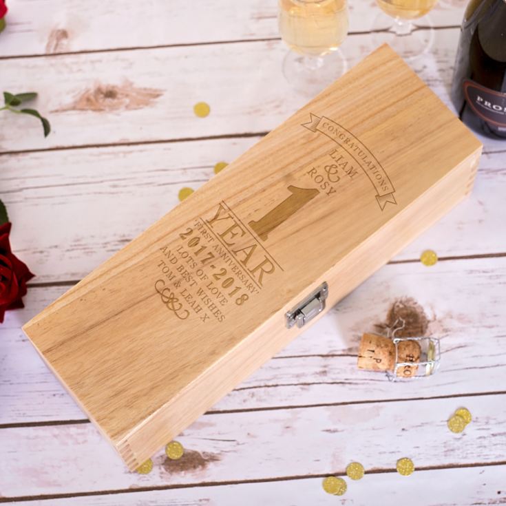 Personalised 1st Wedding Anniversary Luxury Wooden Wine Box product image