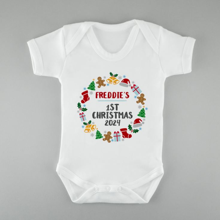 Personalised 1st Christmas Baby Grow Wreath Design product image