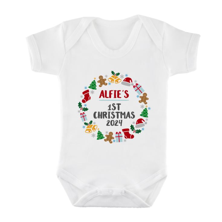 Personalised 1st Christmas Baby Grow Wreath Design product image