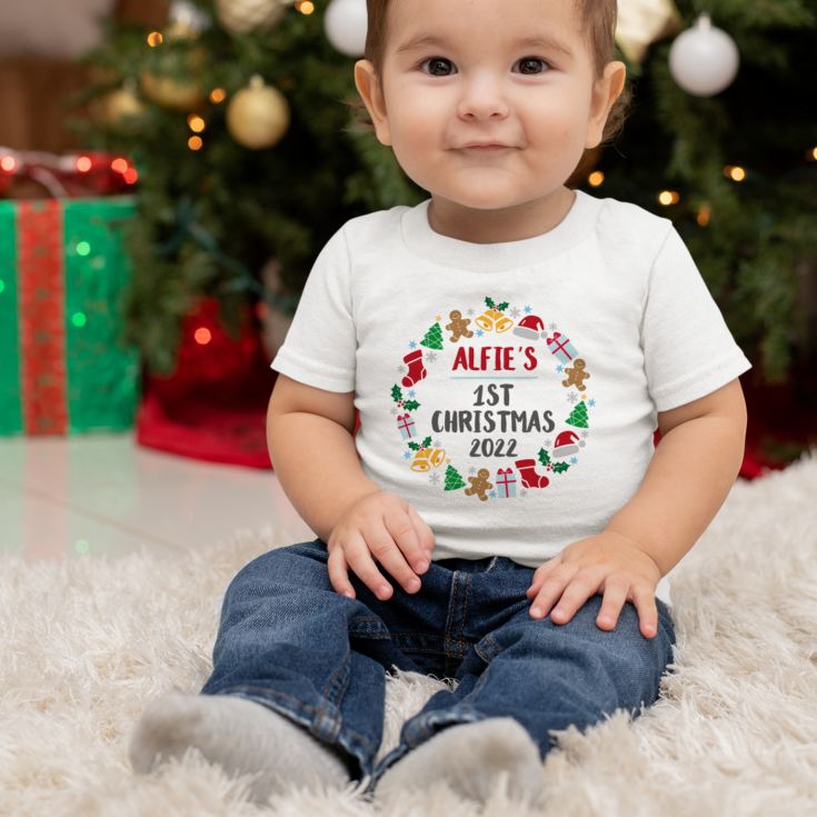 Personalised 1st Christmas Baby Grow Wreath Design | The Gift Experience
