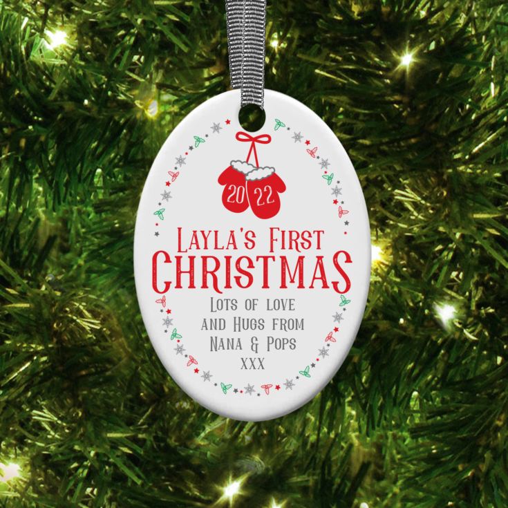 Personalised Baby's First Christmas Oval Hanging Ornament product image