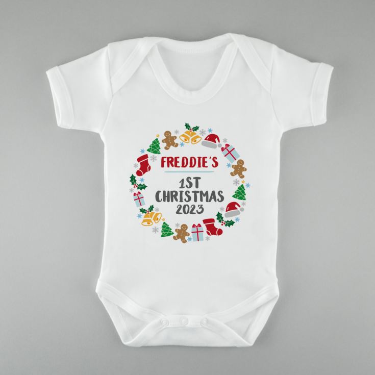 Personalised 1st Christmas Baby Grow Wreath Design product image