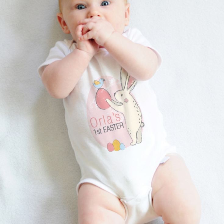Bunny Embroidered Baby Romper Babygrow Gift Personalised First Name 1st Easter