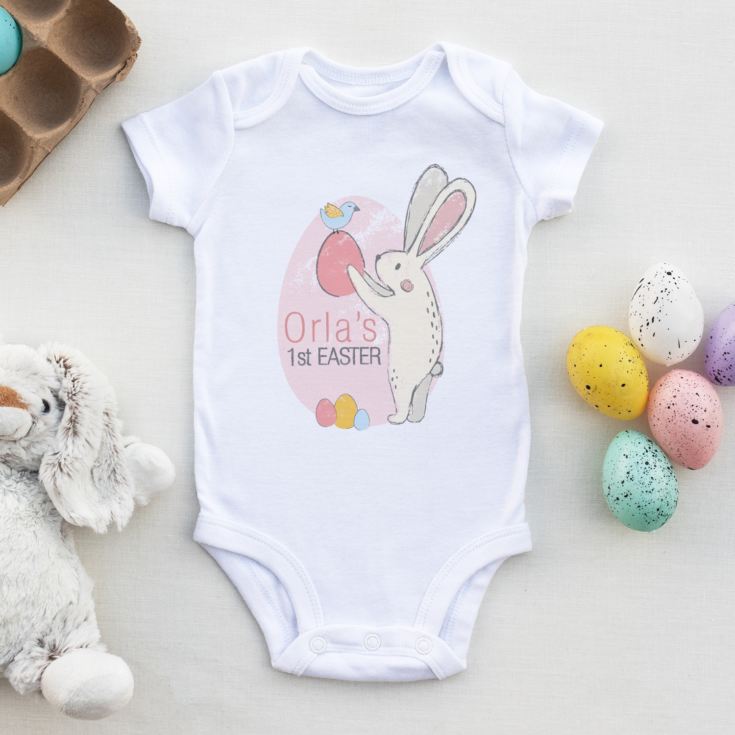 Bunny Embroidered Baby Romper Babygrow Gift Personalised First Name 1st Easter