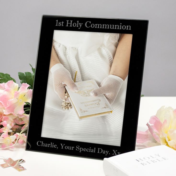 Personalised 1st Holy Communion Black Glass Photo Frame product image