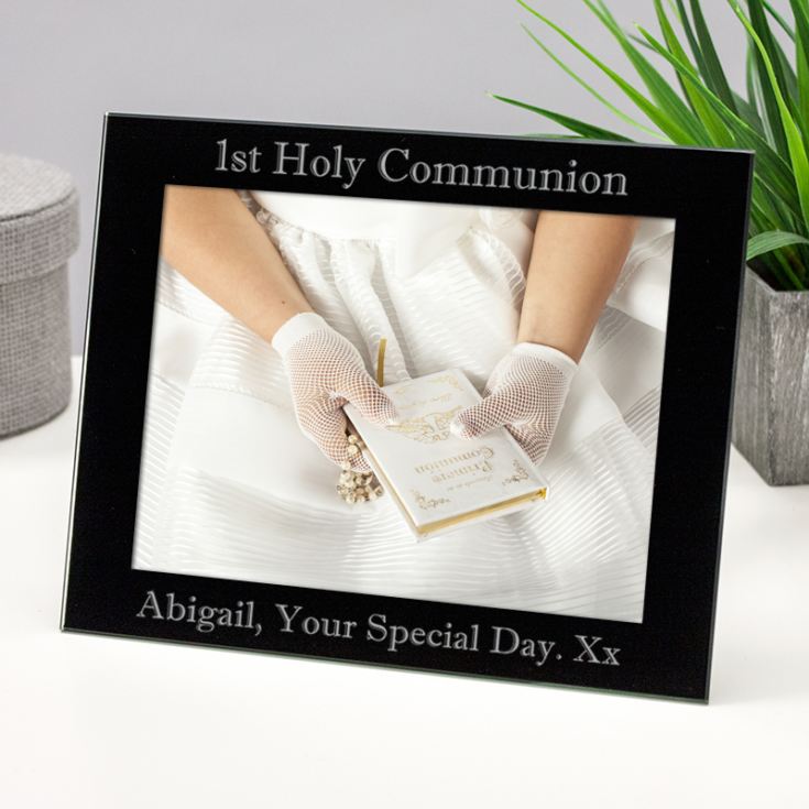 Personalised 1st Holy Communion Black Glass Photo Frame product image