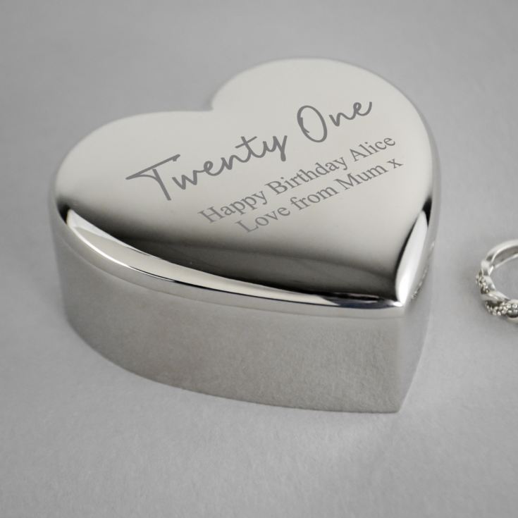 Personalised Silver Plated 21st Birthday Heart Trinket Box product image