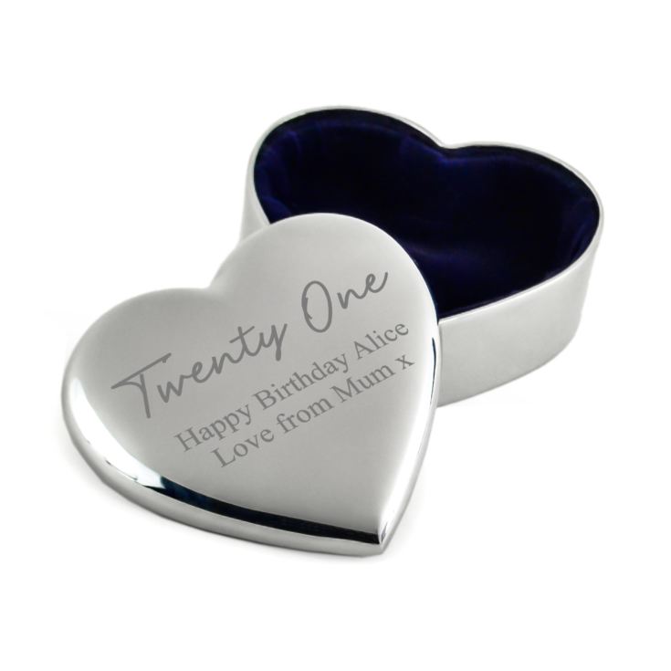 Personalised Silver Plated 21st Birthday Heart Trinket Box product image