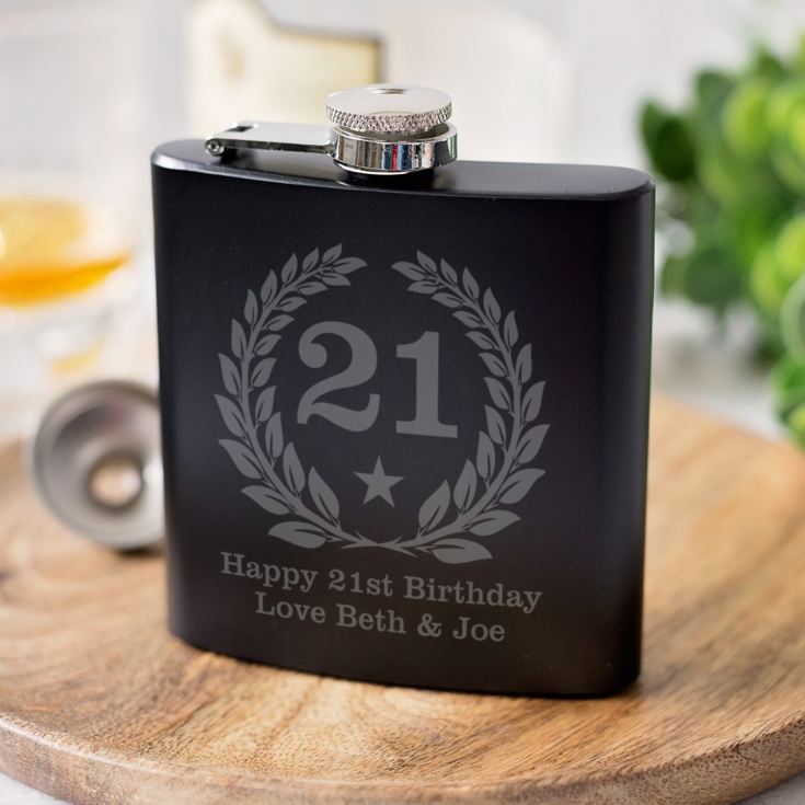 Personalised 21st Birthday Black Hip Flask product image