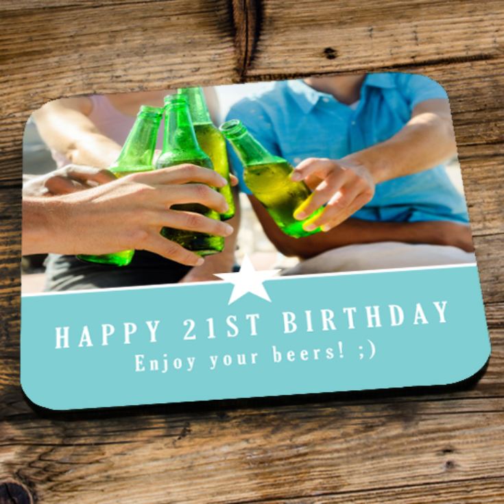 Personalised 21st Birthday Blue Photo Coaster product image