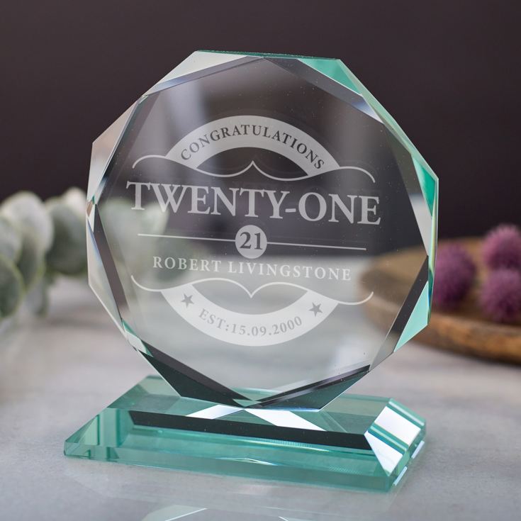 Engraved 21st Birthday Glass Octagon Award product image