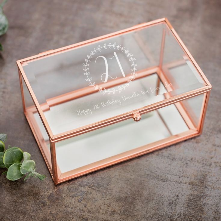 Personalised 21st Birthday Rose Gold Glass Jewellery Box product image