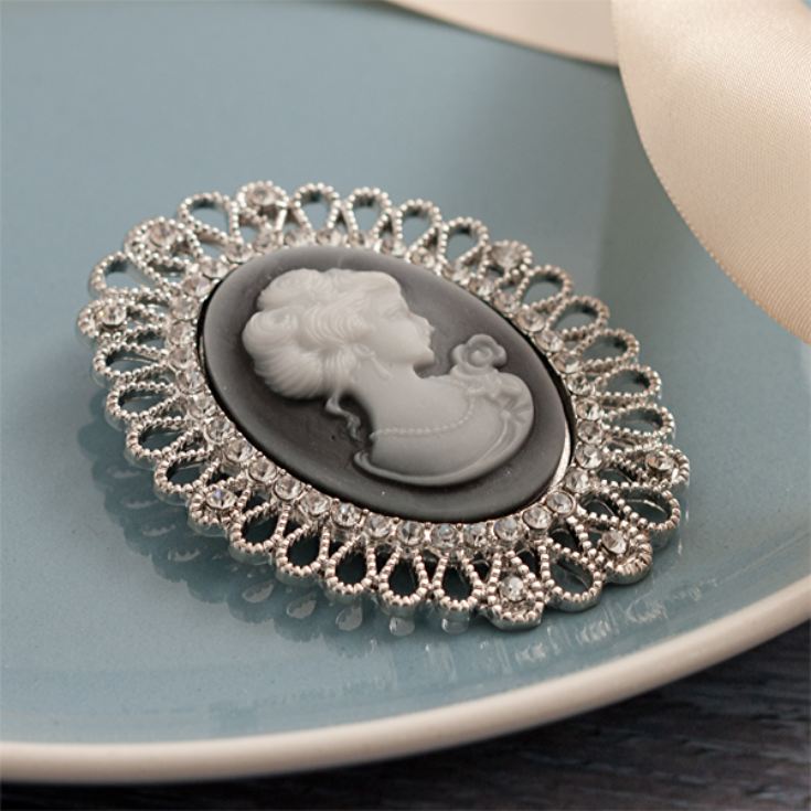 Crystal Set Cameo Brooch in Personalised Gift Box product image