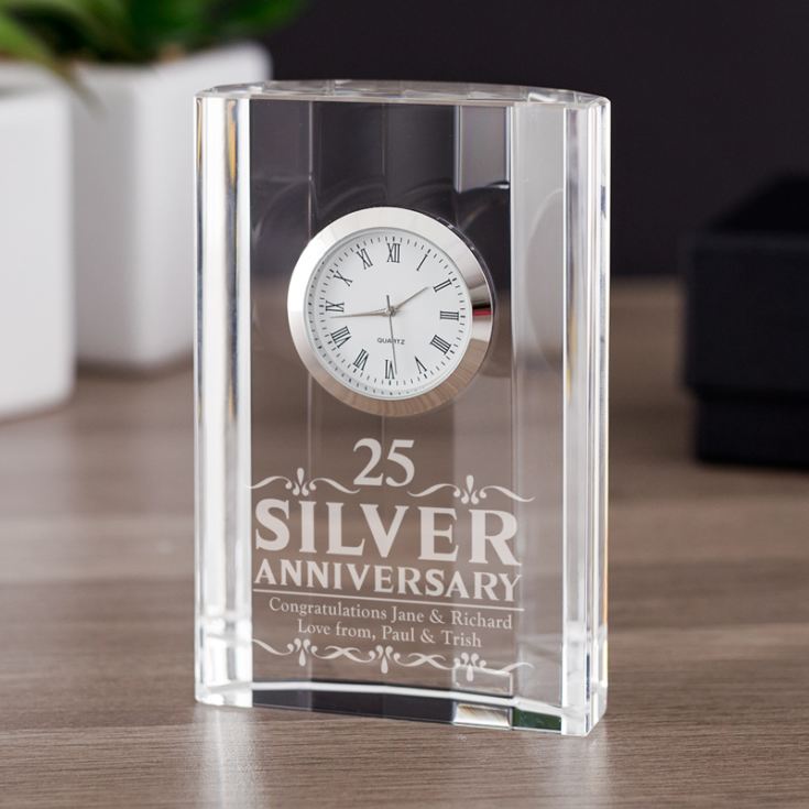 Engraved Silver Wedding Anniversary Mantel Clock