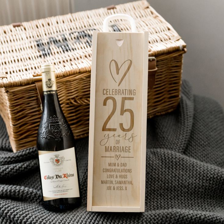 Personalised 25th Anniversary Wooden Wine Box The Gift Experience