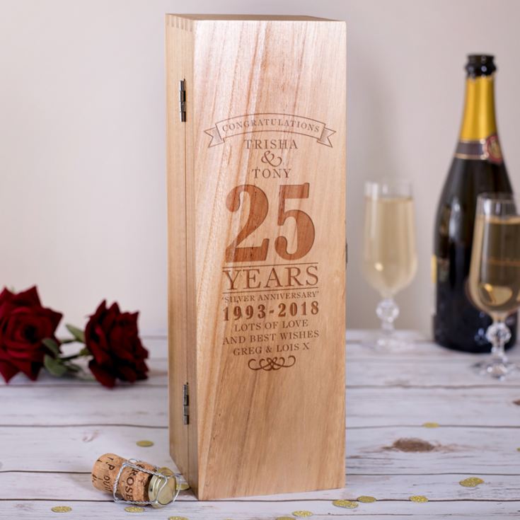 Personalised 25th Wedding Anniversary Luxury Wooden Wine Box product image