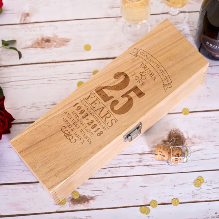 Personalised 25th Wedding Anniversary Luxury Wooden Wine Box product image