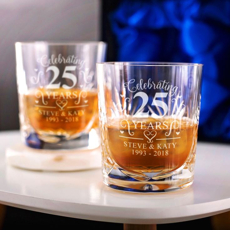 Engraved Cut Crystal Silver Anniversary Whisky Tumblers product image