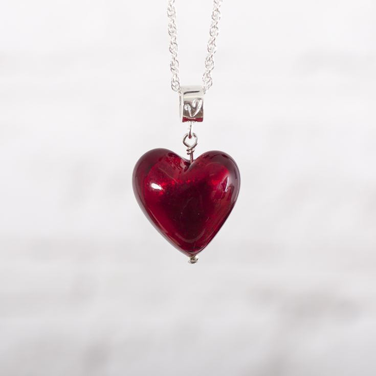 Red Murano Glass Enchanted Hearts Pendant In Personalised Box product image