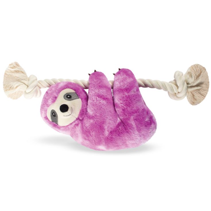 FRINGE Purple Sloth Climbing On A Rope Squeaky Dog Toy product image