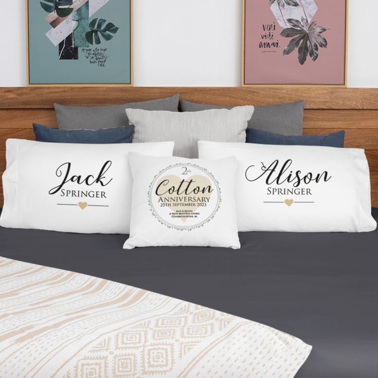 Personalised Cotton Anniversary Pillowcase And Cushion Set product image