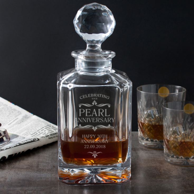 Personalised Pearl Anniversary Square Crystal Decanter product image