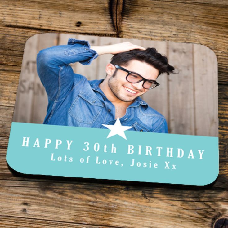 Personalised 30th Birthday Blue Photo Coaster product image