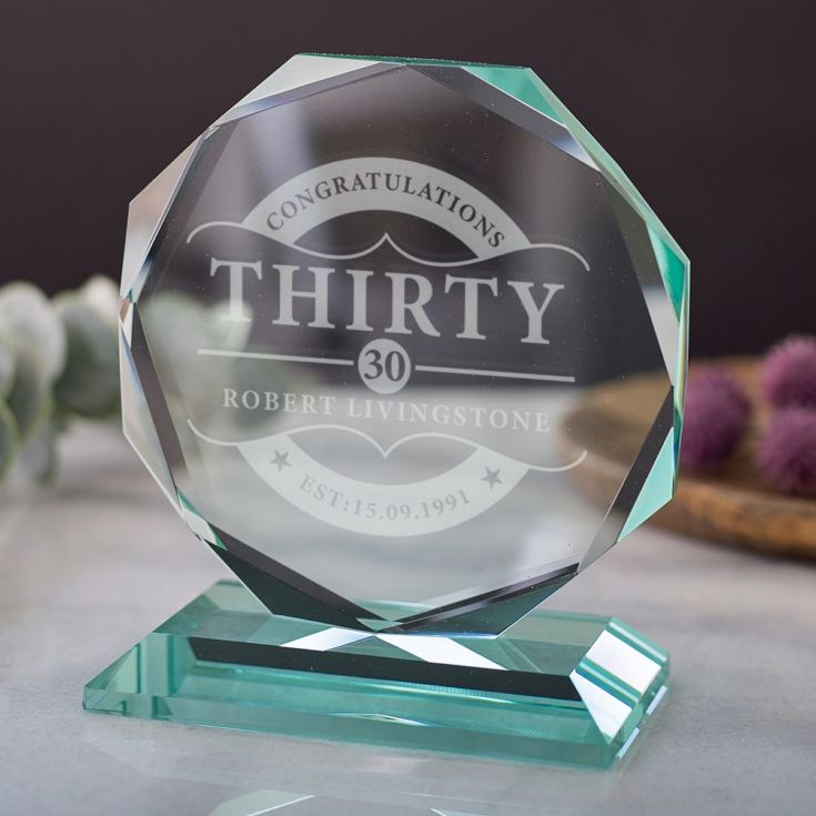 Engraved 30th Birthday Glass Octagon Award product image