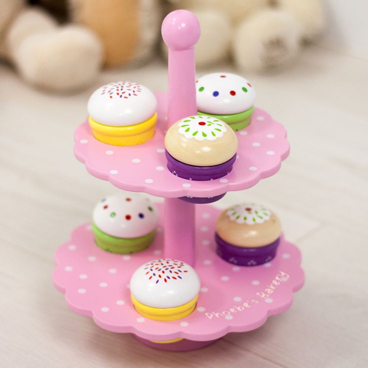 Personalised Wooden Toy Cake Stand with Cakes The Gift Experience