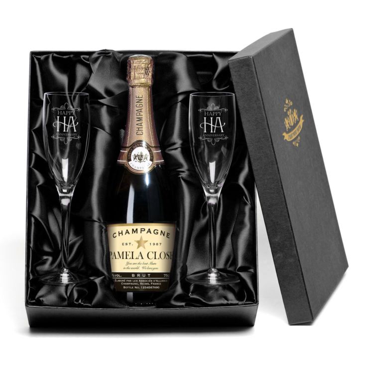 Golden Wedding Anniversary Champagne with Personalised Label and Flutes Gift Set product image