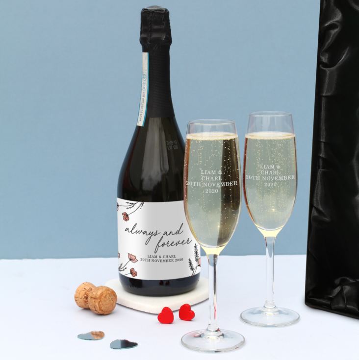 Always & Forever Personalised Prosecco & Glasses Set in Silk Lined Box product image
