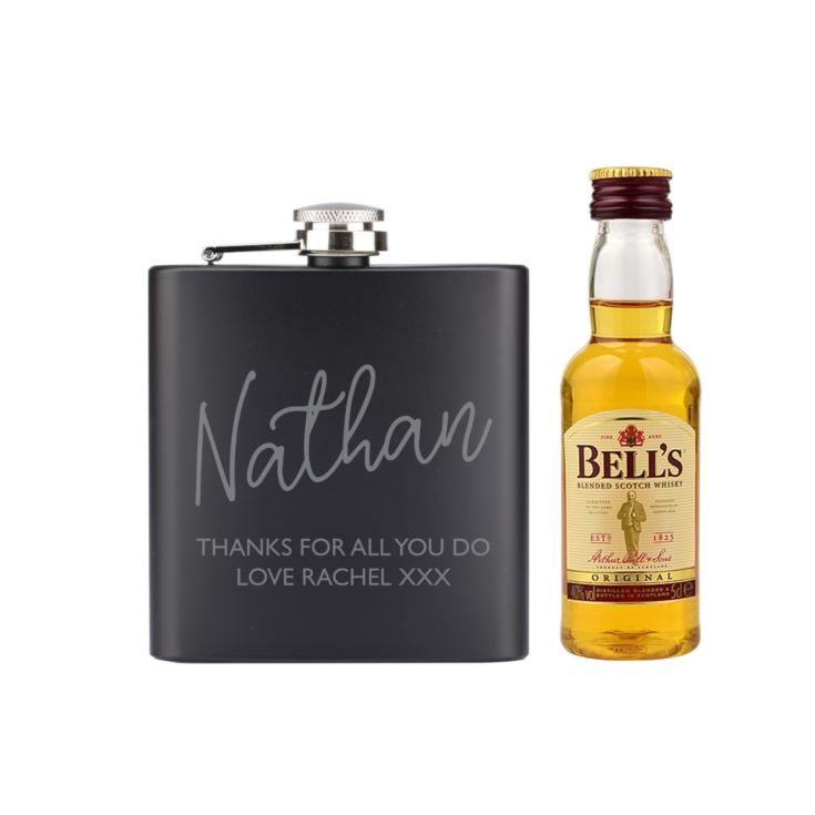Personalised Hip Flask and Miniature Bells product image