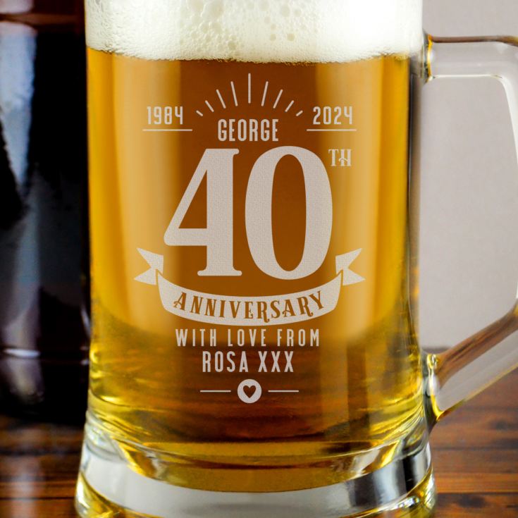 Personalised 40th Anniversary Glass Tankard product image