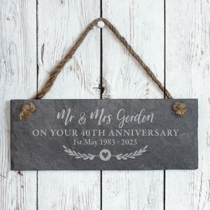 Personalised 40th Anniversary Hanging Slate Plaque product image