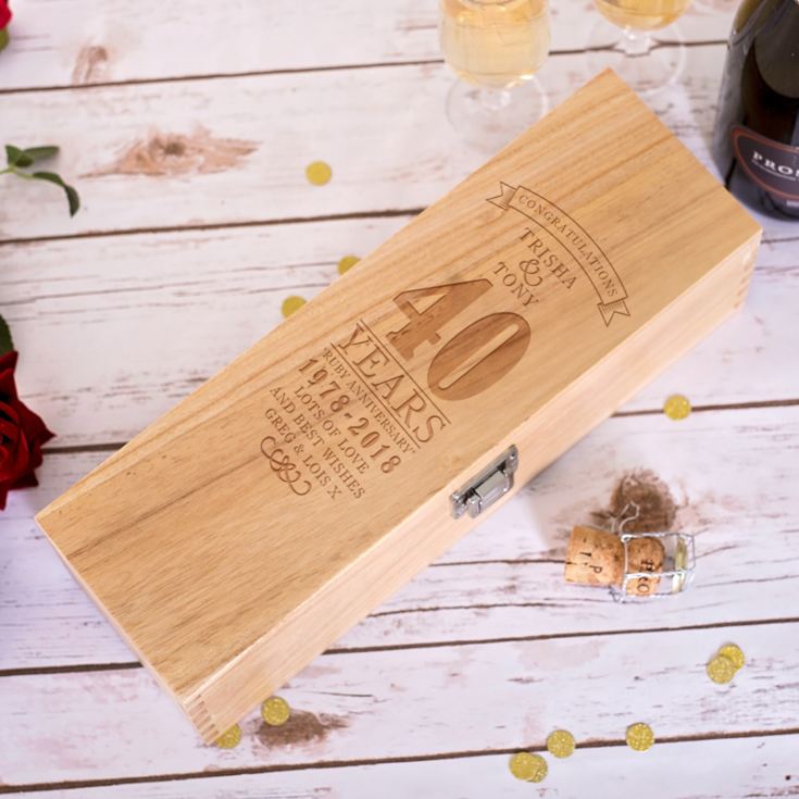 Personalised 40th Wedding Anniversary Luxury Wooden Wine Box product image