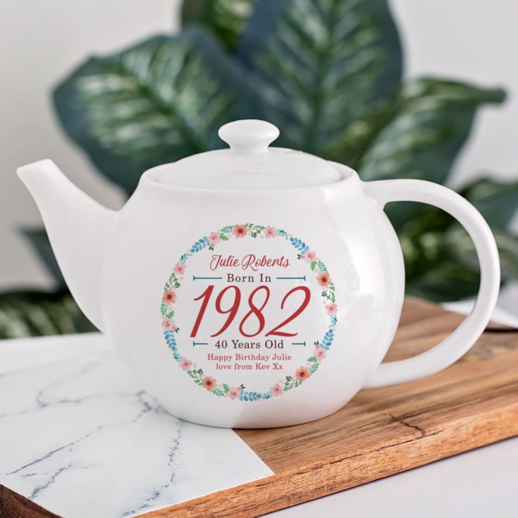 Personalised 40th Birthday Teapot - Floral Design product image