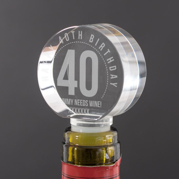 Personalised 40th Birthday Optical Crystal Bottle Stopper product image