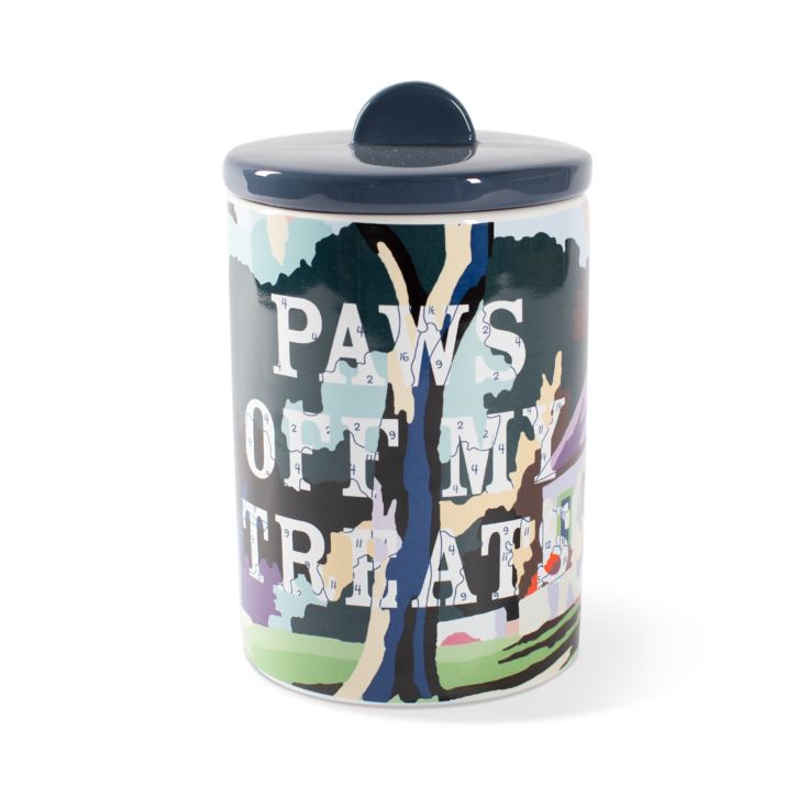 FRINGE STUDIO Ceramic Dog Treat Jar - PAWS OFF MY TREATS product image