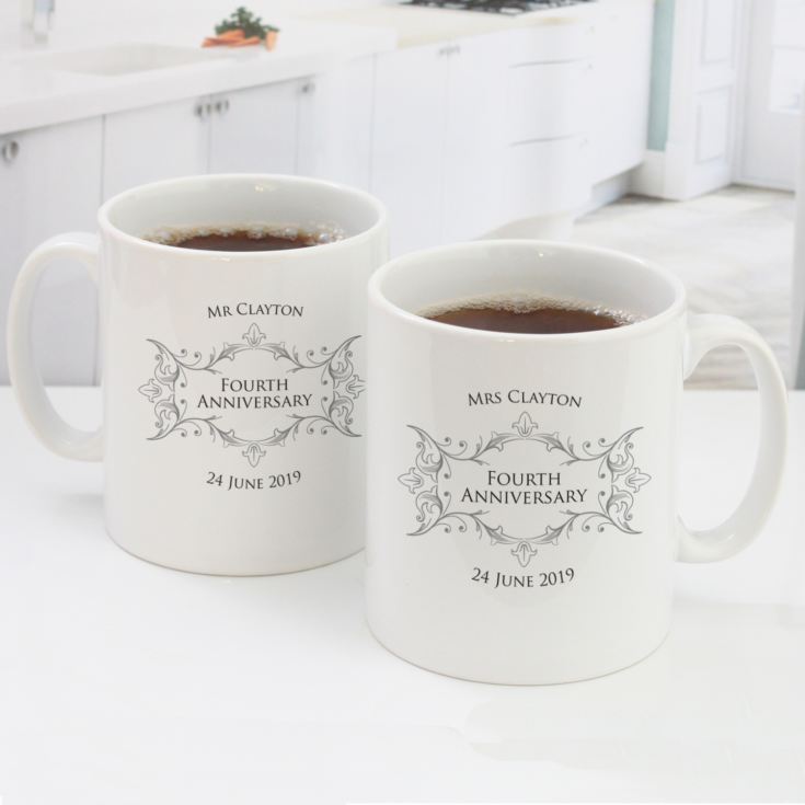 Pair of Personalised Fourth Anniversary Mugs product image