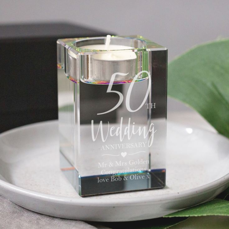 Personalised 50th Anniversary Crystal Tea Light Holder product image
