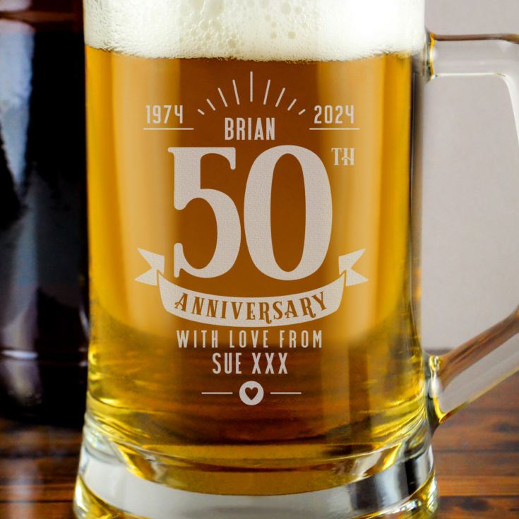 Personalised 50th Anniversary Glass Tankard product image
