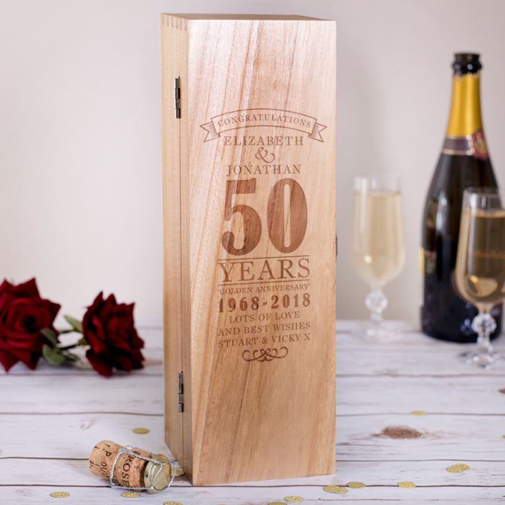 Personalised 50th Wedding Anniversary Luxury Wooden Wine Box product image