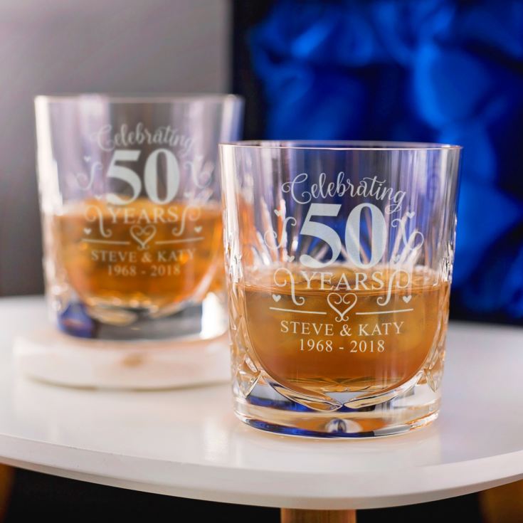 Engraved Cut Crystal Golden Anniversary Whisky Tumblers product image