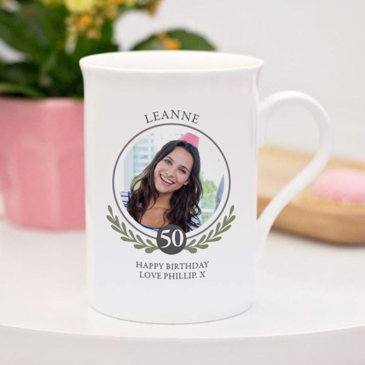 Personalised Photo Upload 50th Birthday Bone China Mug product image