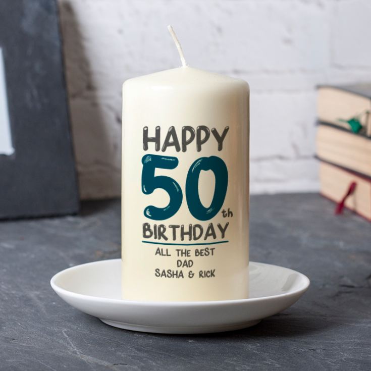 Personalised 50th Birthday Candle Blue product image