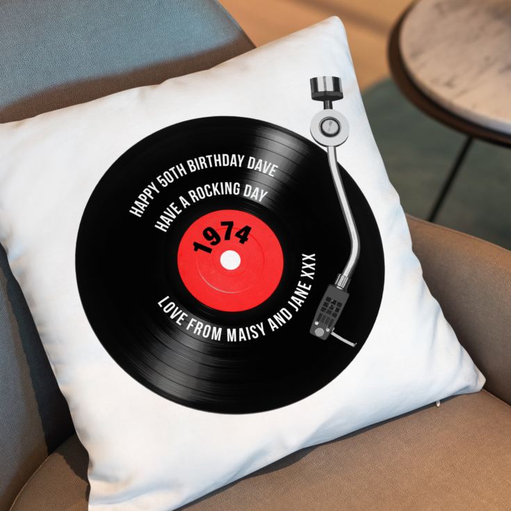 Personalised 50th Birthday Retro Record Cushion product image