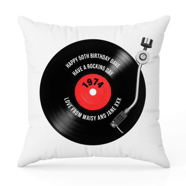 Personalised 50th Birthday Retro Record Cushion product image